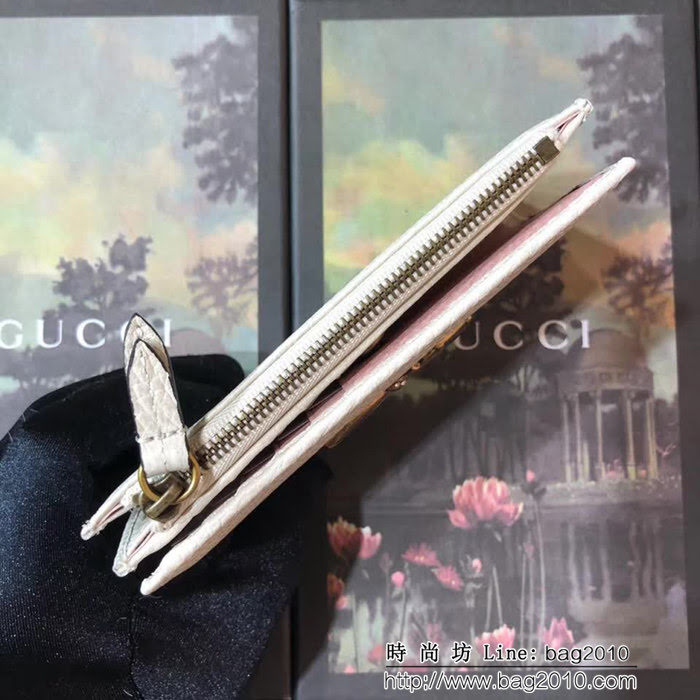 GUCCI古馳 頂級原單 早秋新品 雙色牛皮 女士拉鏈皮夾 524300 白配粉 WTG2062